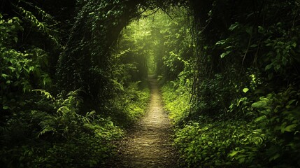 Obraz premium Enchanting Forest Path A Journey into the Green Heart of Nature