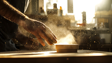 Closeup Hands Sanding Wood In Workshop