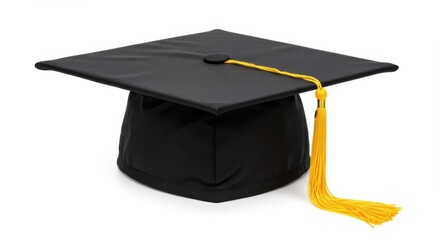 a traditional black graduation cap, also known as a mortarboard.
