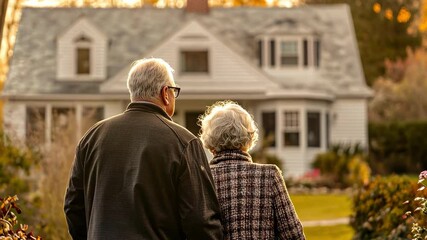 An elderly couple enjoys a peaceful moment together at sunset.