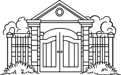 School gate outline drawing