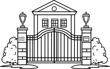School gate outline drawing