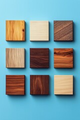 Naklejka premium Set of square wooden samples on a blue background, flat design