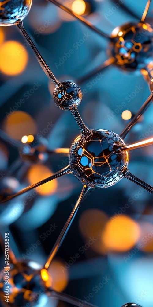 Poster detailed close up of molecular structure with glowing connections, showcasing intricate patterns and