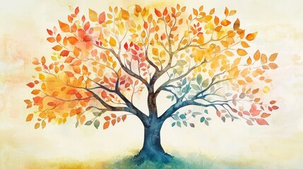 Autumnal Watercolor Tree: A Symphony of Colors