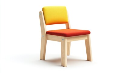 Colorful wooden chair, modern design, white background, home decor