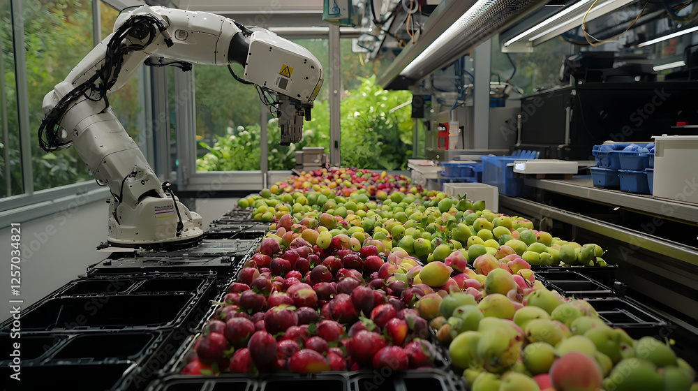 Poster robot sorting apples and pears in a facility