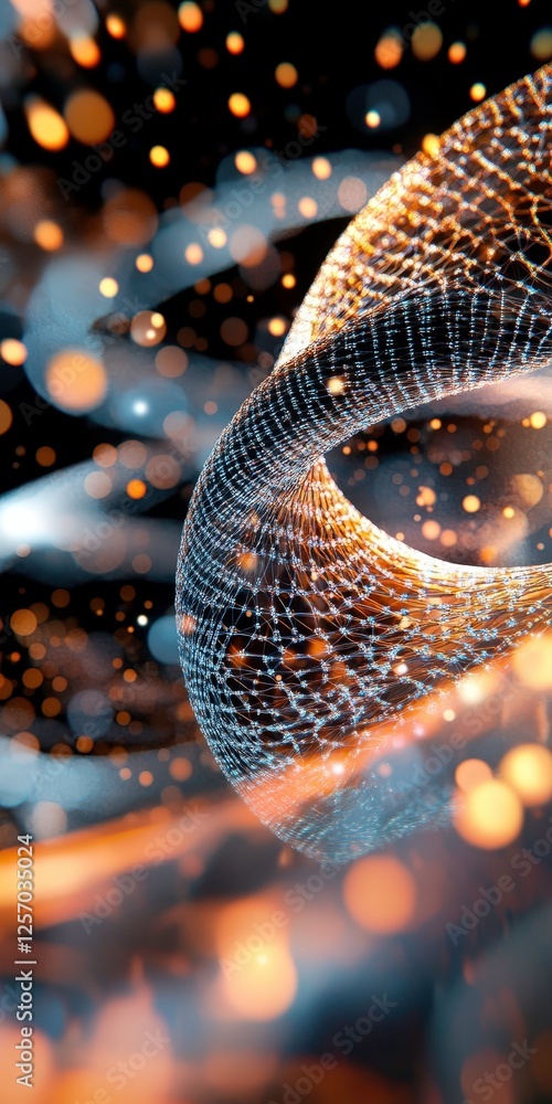 Aufkleber glowing dna double helix in digital network, surrounded by luminous particles, creates futuristic an