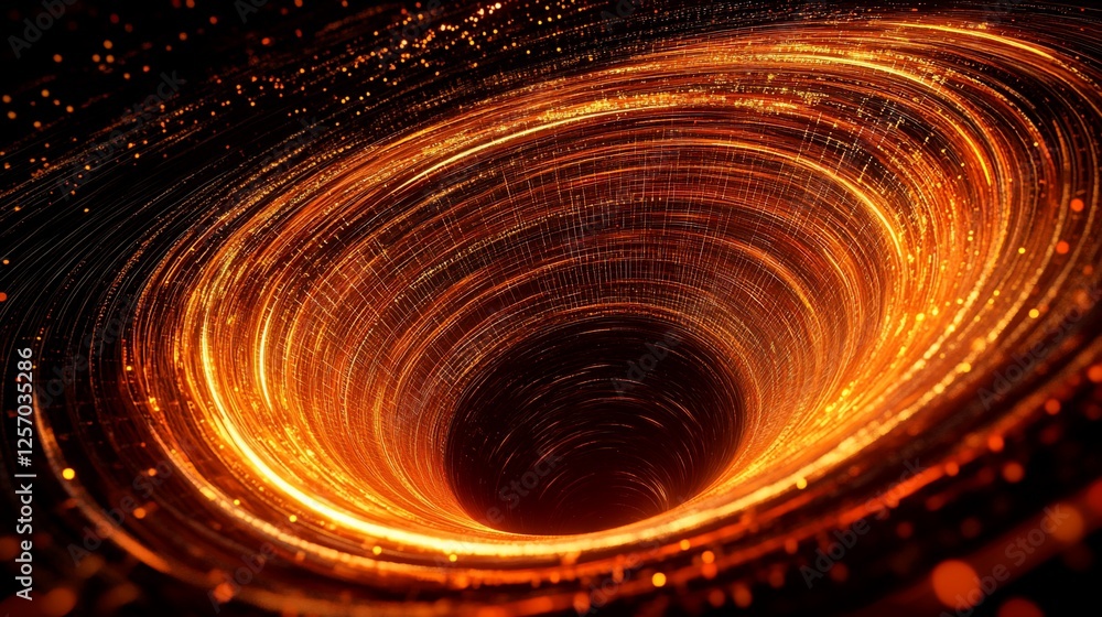 Poster abstract digital art of an orange swirling vortex with a dark background and some bokeh effect