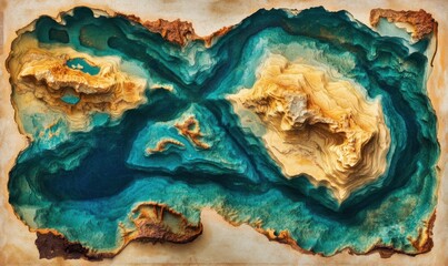 Naklejka premium Abstract topographic art; ocean, land, texture, relief map; beige background; home decor