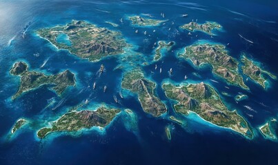 Aegean Islands archipelago aerial view; sailing boats; tourism; travel