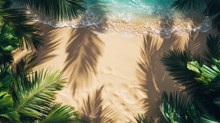 Tranquil Tropical Beach Scene with Lush Greenery and Calm Waves