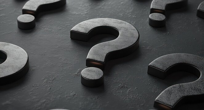 Black Question Marks on Dark Background - 3D Abstract Composition