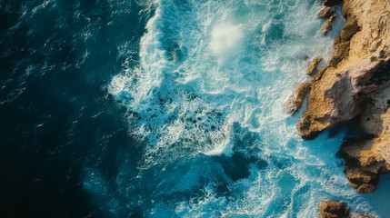 Waves crashing against rocky coastline ocean aerial view dramatic seascape nature's power