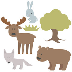 Cute forest animals collection vector cartoon illustration