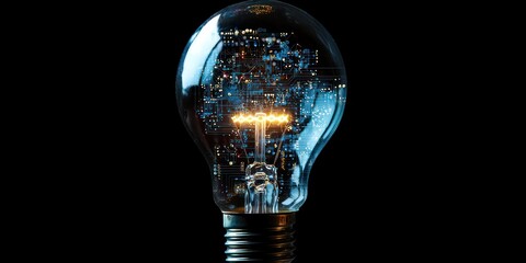 A lightbulb with digital circuits inside, representing the fusion of creativity and technology.
