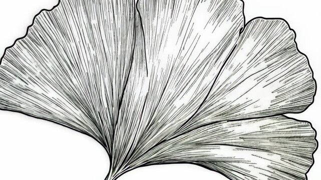 Detailed illustration of a ginkgo leaf showcasing intricate vein patterns and textures in monochrome style