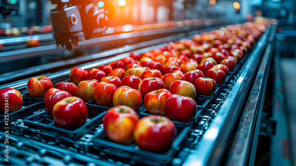 Aufkleber apples automated sorting factory conveyor belt