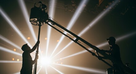 Cinematic brilliance, Behind the scenes with film crew and bright lights