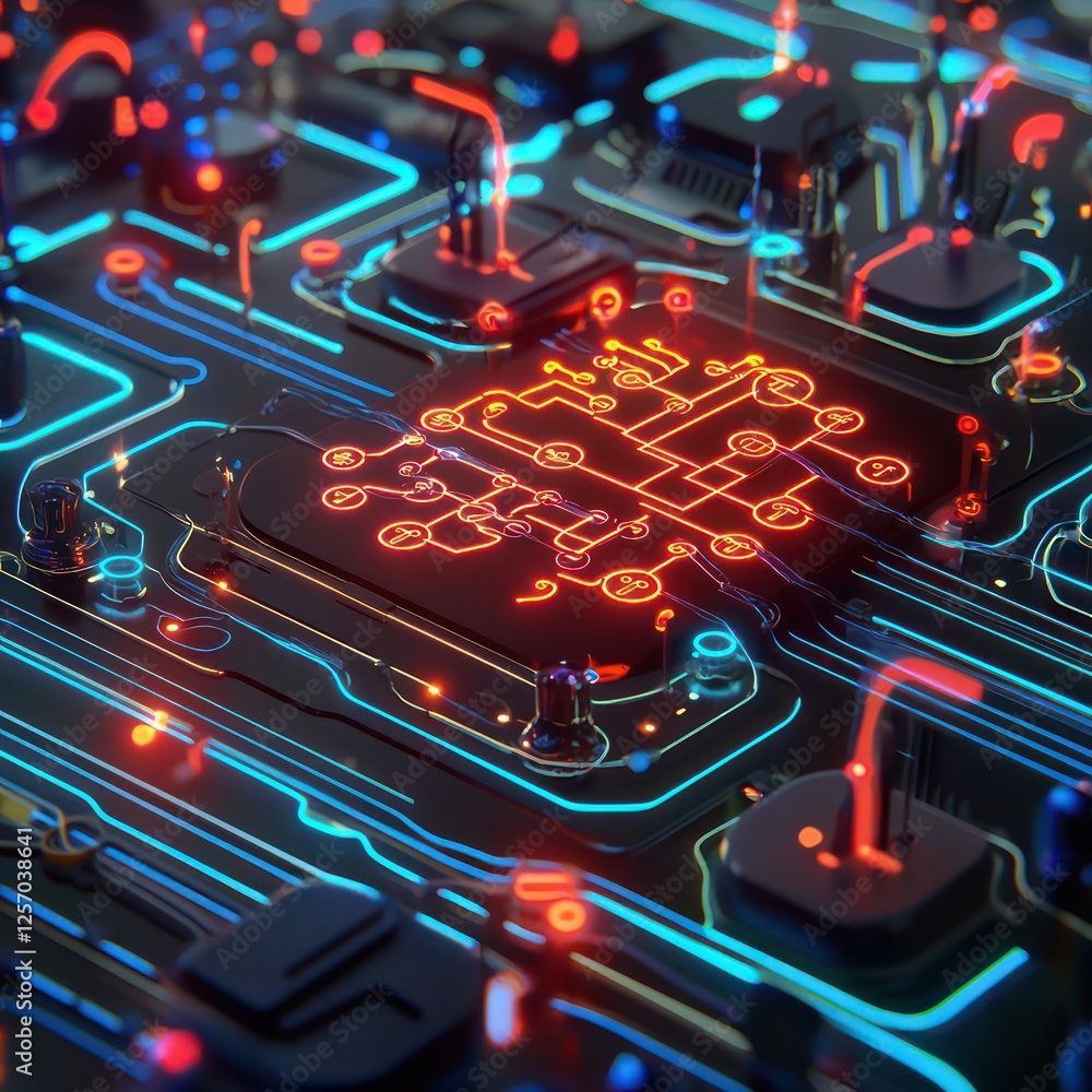 Poster ai-powered flow diagrams glowing with structured information, streamlining digital decision-making.