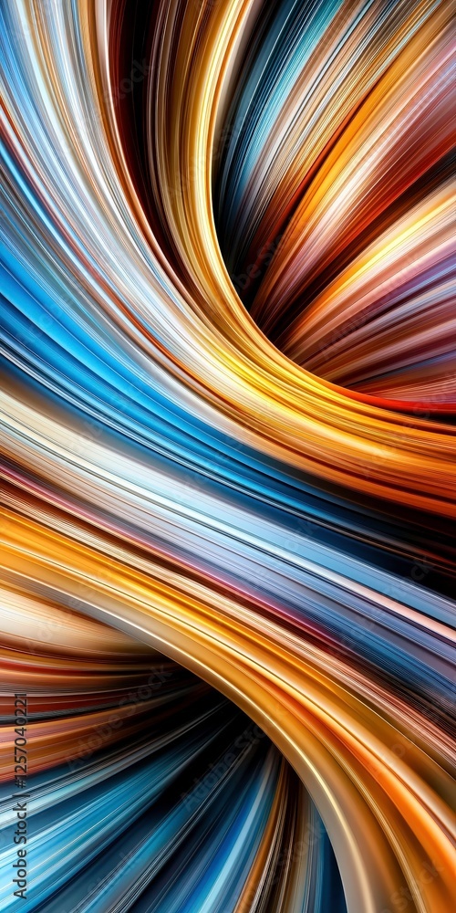 Poster mesmerizing warp speed effect with streaks of light in dynamic motion, featuring blend of gold, blue