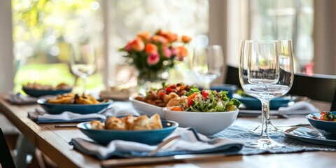 Fototapeta premium A quick and easy takeout meal set up neatly on a table.