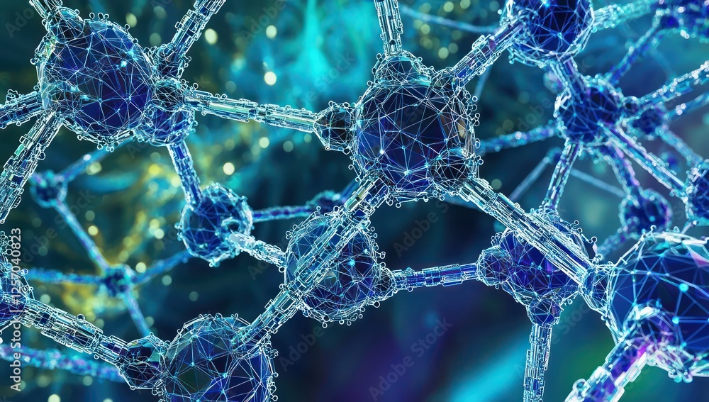 Poster blockchain connectivity displayed as vibrant neural networks, forming intricate transactional system