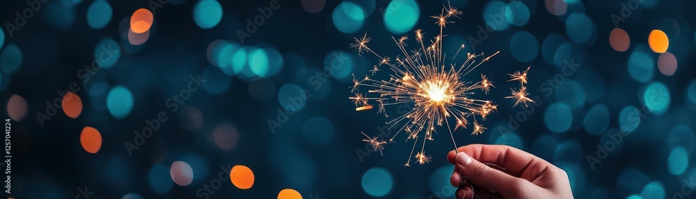 Poster Hand holding a sparkling object in a bright and colorful background