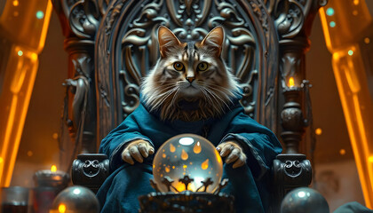 The mysterious feline oracle reads the future in its glowing crystal ball
