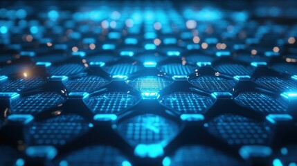 Obraz premium Abstract blue glowing hexagonal grid pattern.