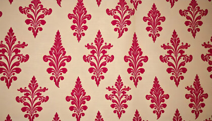 Elegant Red Damask Pattern on Textured Cream Background for Design Needs