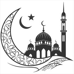 silhouette Ramadan image on white background