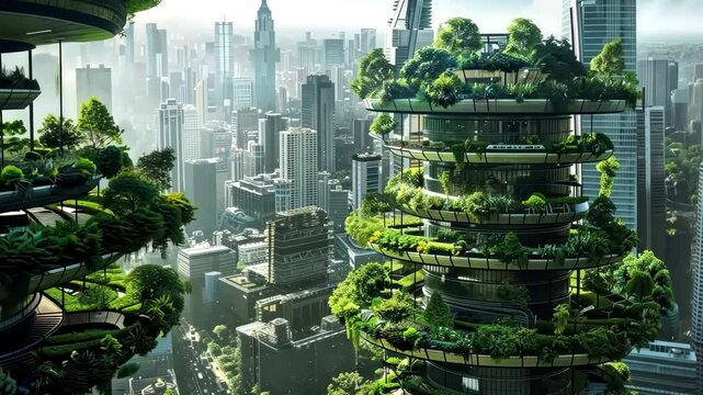 Innovative urban design showcases green architecture in a modern city