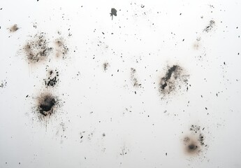 Round brown burnt spots of varying sizes and shapes, creating a striking contrast against a white background.