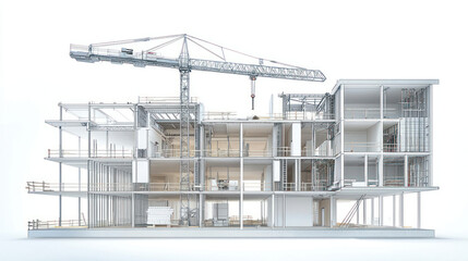 Architectural Building Design Section View With Crane