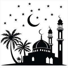 silhouette Ramadan image on white background