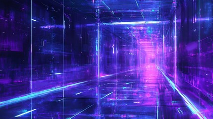 Obraz premium Glowing Purple Neon Corridor Reflects Vibrant Light. AI Generated