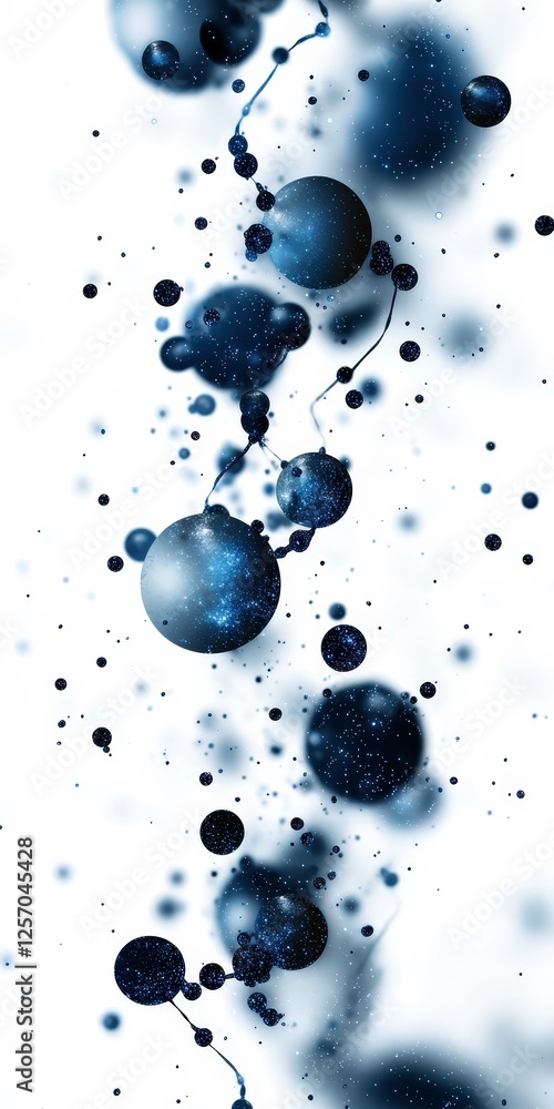Poster serene galaxy scene featuring soft blue hues and cosmic spheres floating in space, creating dreamy a