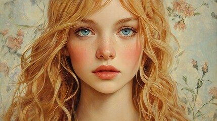 Fototapeta premium Blond woman serene portrait soft light. AI Generated