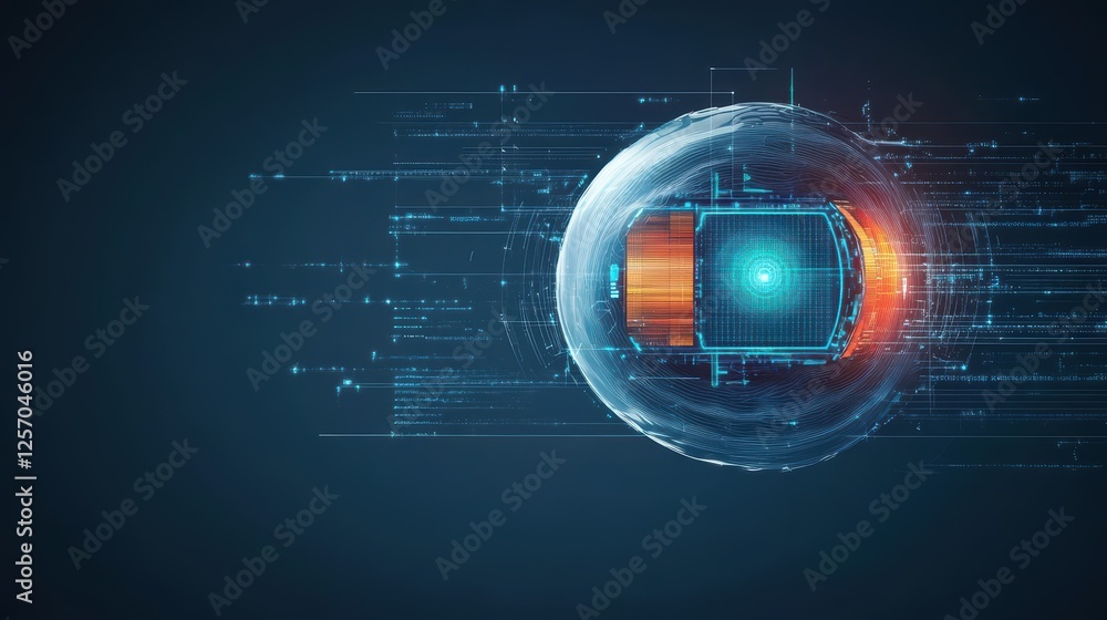 Aufkleber Futuristic interface design featuring a circular shape with intricate circuit patterns and glowing elements