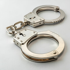 High-angle shot of metal handcuffs, isolated.