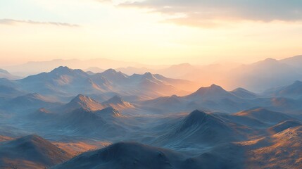 Golden sunlight bathes serene mountain range. AI Generated