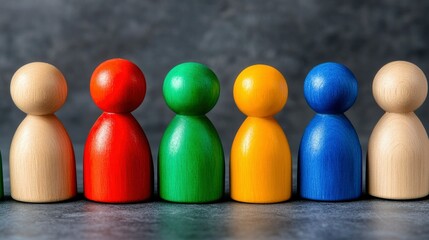 Diversity and Inclusion Concept Colorful Wooden Peg People in a Row