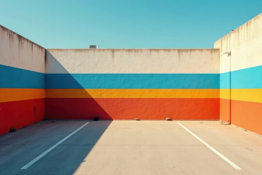 Deserted parking area, bold striped wall feature, white, pattern, texture