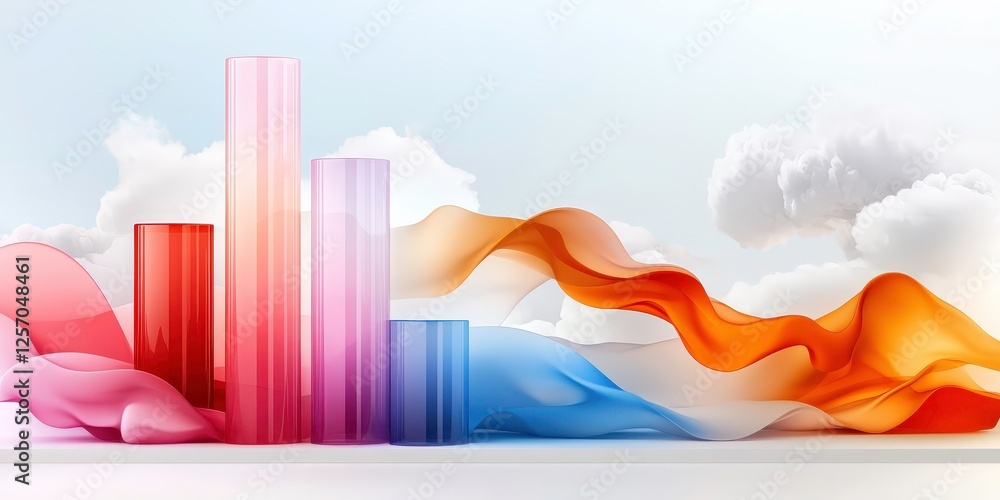 Aufkleber colorful translucent bar chart with flowing abstract shapes and clouds