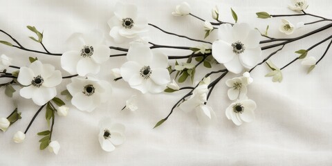 Elegant White Floral Arrangement on Soft Fabric Background