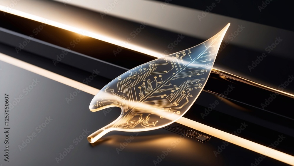 Poster innovative ai technology concept with digital leaf and circuit patterns
