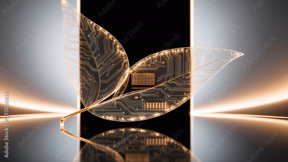 Poster innovative ai technology concept with digital leaf and circuit patterns