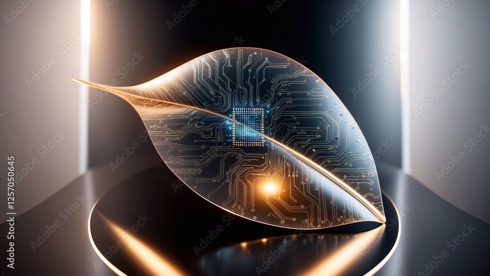 Poster innovative ai technology concept with digital leaf and circuit patterns
