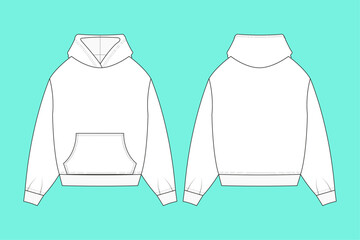 Men's hoodie Technical Fashion flat sketch template.